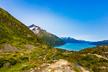 View of Prince William Sound as seen from the top of Portage Pass, Alaska. Native Americans used...