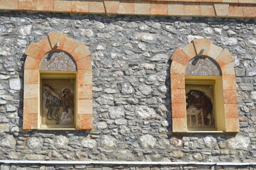 Greece, Rhodes, Moni Tari monastery, window of the church