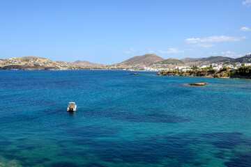 Picturesque Paros Bay with crystal and turquoise water. Paros Island, Cyclades, Greece