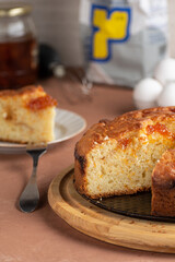 Homemade pie with apricot jam. Homemade sweet pastries.