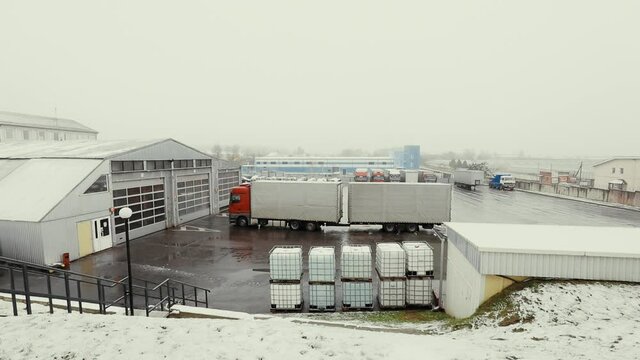 Truck drives through logistics center