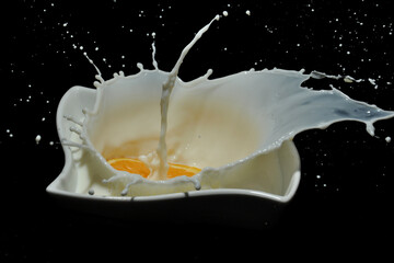 Macro photography, orange in milk, detail.