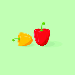 Detailed large shiny red and yellow pepper. Vector flat illustration. Isolated. Vector illustration