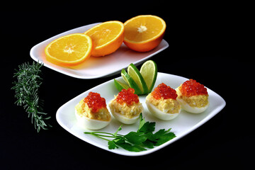 salmon with caviar,tuna cream with caviar ,