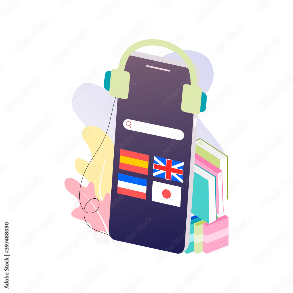 Aufkleber modern flat design isometric concept of language courses banner template for website and mobile deve