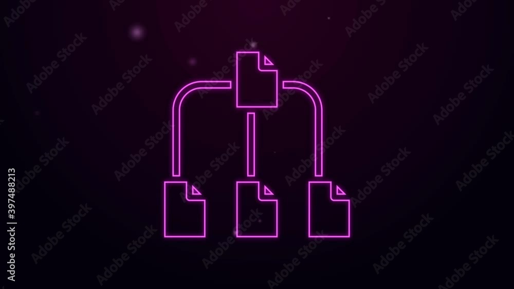 Poster glowing neon line folder tree icon isolated on black background. computer network file folder organi