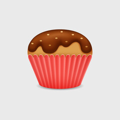 Sweet cupcake with chocolate cream on white background