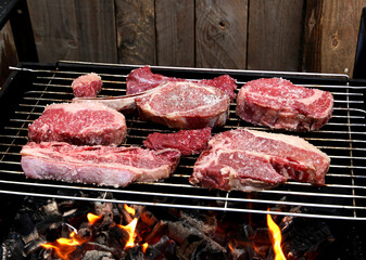 Grilled steaks on the grill