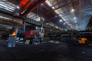 Iron casting at the foundry at metallurgical factory