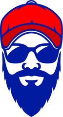 Vector illustration of the beard man with sunglasses nd baseball cap