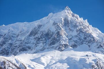 Aiguille du midi covered in fresh snow stunning view from chamonix France
