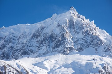 Fototapeta premium Aiguille du midi covered in fresh snow stunning view from chamonix France