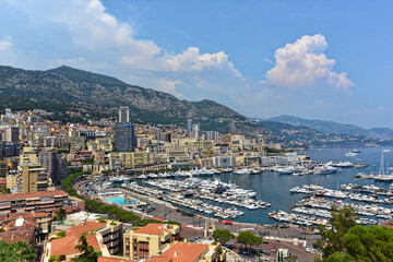 Fototapeta na wymiar Color views of the harbor and port of Monte Carlo on the French Rivera