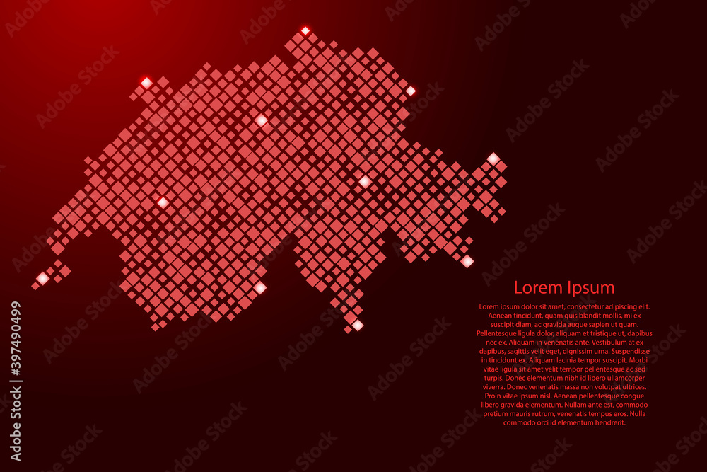 Wall mural switzerland map from red pattern rhombuses of different sizes and glowing space stars grid. vector i