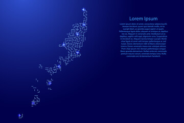 Palau map from blue pattern of the maze grid and glowing space stars grid. Vector illustration.