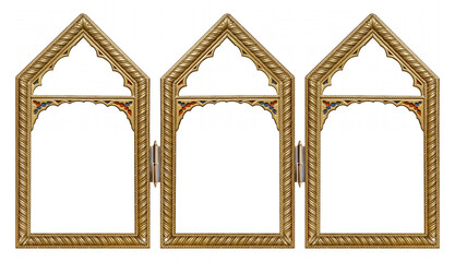Golden gothic frame for paintings, mirrors or photo isolated on white background.