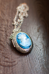 Antique cameo silver brooch.