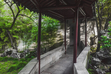 Covered walkway in garden at Lingering Garden Scenic Area, Suzhou, Jiangsu, China
