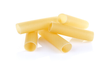 Italian pasta for tubes cannelloni. Close-up of a of raw cannelloni pasta, a tubular pasta that is usually stuffed with meat or vegetables, on a white background.