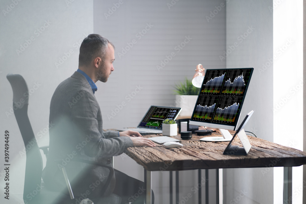 Poster Analyst Broker Or Trader Working With Financial Data