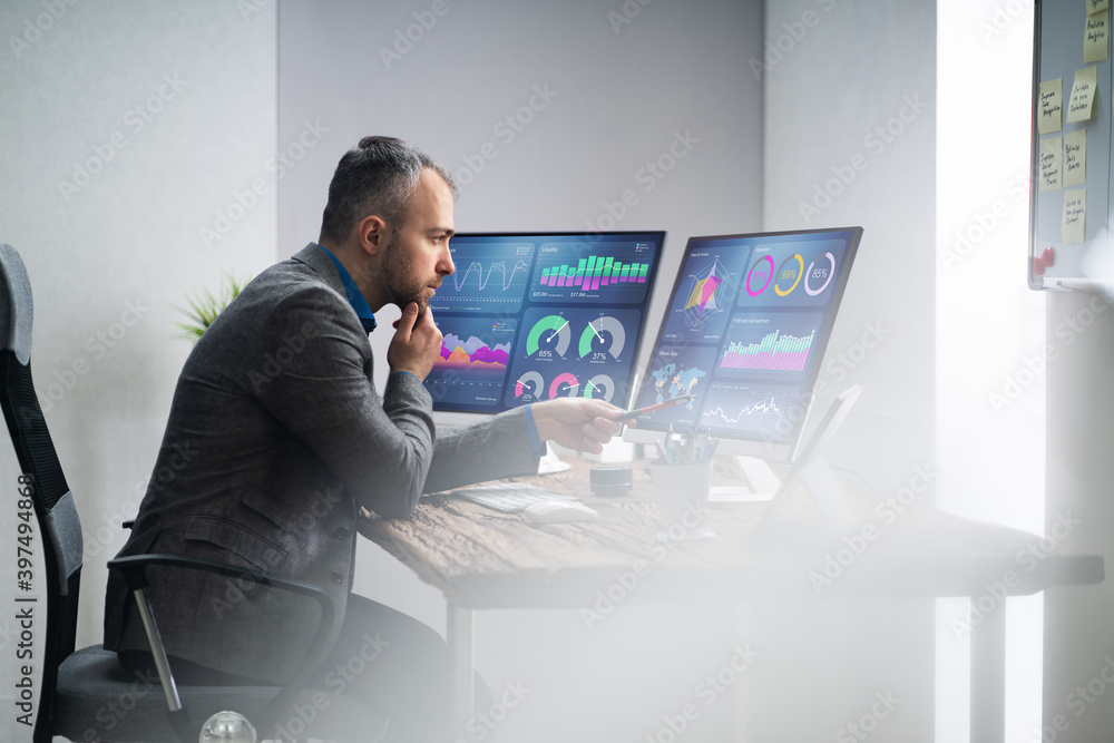 Aufkleber Financial Analyst Or Advisor Using KPI Data Technology