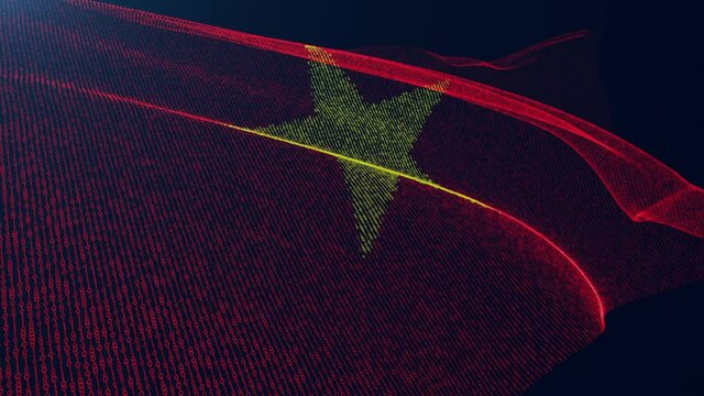 3d render. Vietnam digital flag with binary code texture flies in the wind. Seamless loop.