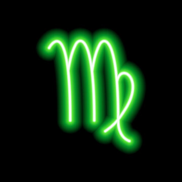 Green neon zodiac sign Virgo. Predictions, astrology, horoscope.
