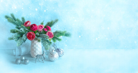 Christmas flower arrangement for holiday. Web banner