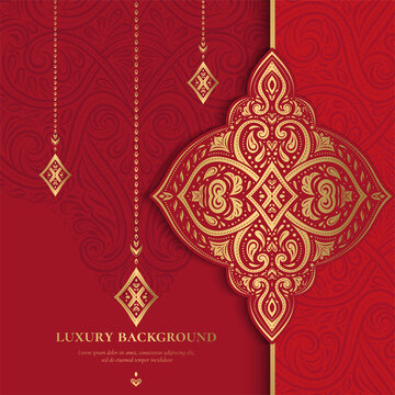 Red and gold luxury background. Indian pattern template. Vector abstract design elements. Great for invitation and greeting cards, packaging, flyer, wallpaper or any desired idea.