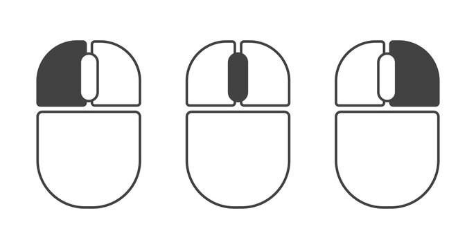 Computer Mouse Left And Right Click, Scroll Wheel Outline Icons Set