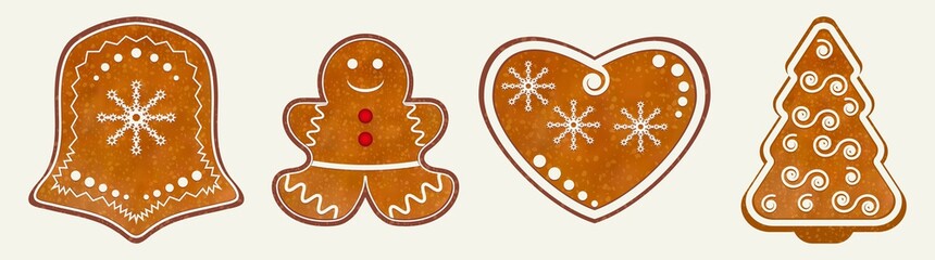 Set Christmas Gingerbread cookies isolated on white background. Vector
