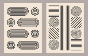 Trendy set of abstract creative minimalist artistic vintage composition ideal for wall decoration, as postcard or brochure design, vector illustration. Vintage, retro poster, banner. Home interiror.