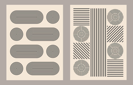 Trendy set of abstract creative minimalist artistic vintage composition ideal for wall decoration, as postcard or brochure design, vector illustration. Vintage, retro poster, banner. Home interiror.