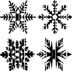 Naklejka premium Grunge Textured Snowflakes Collection. Can be used as Banners, Insignias or Badges. Vector Distressed Texture Set. Blank Geometric Shapes. Vector Illustration. Black isolated on white. EPS10.