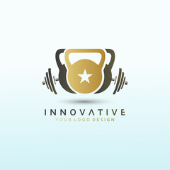 Dumbbell icon with star, fitness logo design, Fitness Logo Images, Stock Photos & Vectors