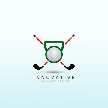 Golf ball and bat fitness logo design, dumbbell icon,Fitness Logo Images, Stock Photos & Vectors