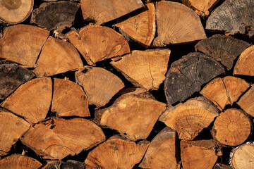 Background. Logs lined up. Raw material. Chopped down pieces of trees