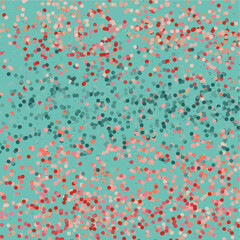 Small, colorful uneven spots and particles of debris. Abstract vector texture.  Distressed uneven background. Texture overlay with fine grains and spots. Vector illustration. EPS10.