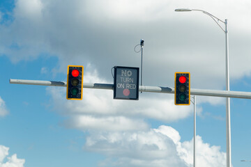No turn on red sign at traffic intersection (North American road sign)