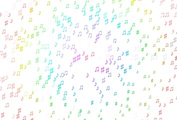 Light Multicolor, Rainbow vector background with music symbols.