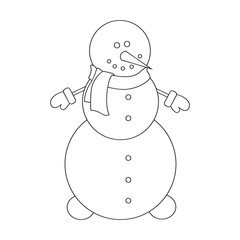 Cartoon snowman. Coloring book snowman. Snowman vector illustration on white background. Snowman with hands .