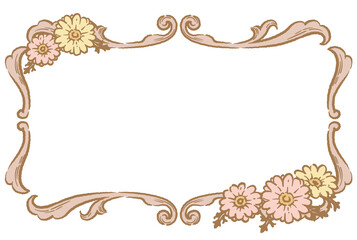 ガーベラの花を使ったアンティークな装飾フレーム。ベクター素材