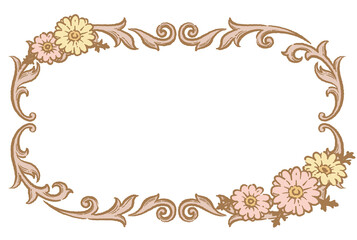 ガーベラの花を使ったアンティークな装飾フレーム。ベクター素材