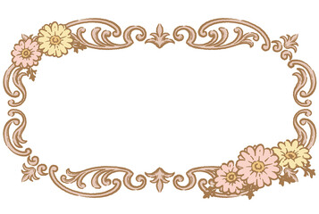 ガーベラの花を使ったアンティークな装飾フレーム。ベクター素材