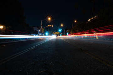 Fototapeta na wymiar Long exposure night city street
