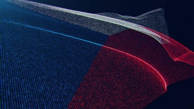 3d render. Czech Republic digital flag with binary code texture flies in the wind. Seamless loop