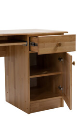 An open drawers of a desk. Classical writing desk with drawers isolated on a white background.