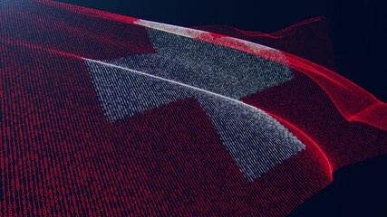 3d render. Switzerland digital flag with binary code texture flies in the wind. Seamless loop.