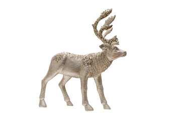 Toy deer made from golden sequins isolated on white