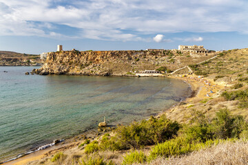 Fototapeta na wymiar Riviera beach and Qrraba bay in Malta.